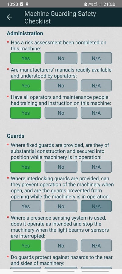 Machine Guarding Safety Checklist